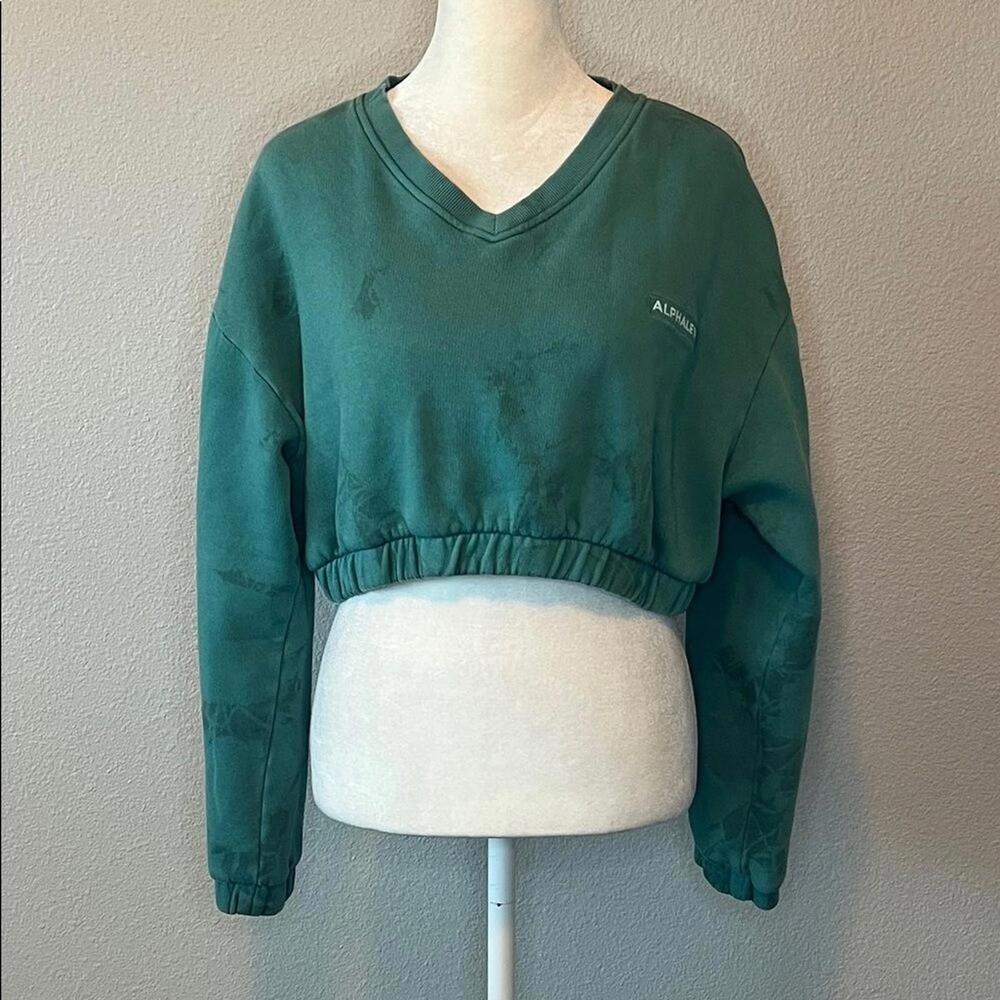 Alphalete Tie Dye Cropped VNeck Sweatshirt Green Size Small